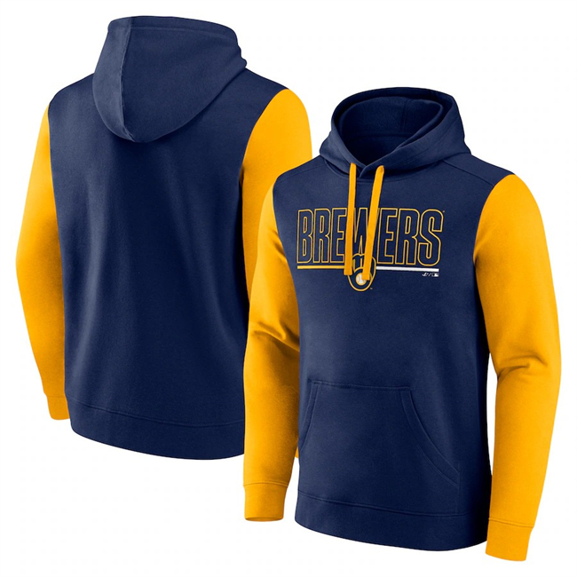 Men's Navy Milwaukee Brewers Outline Fleece Pullover Hoodie